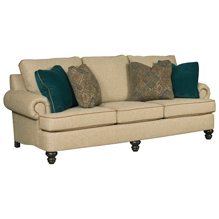 Traditional 94" Grand Sofa with Rolled Arms and Turned Legs